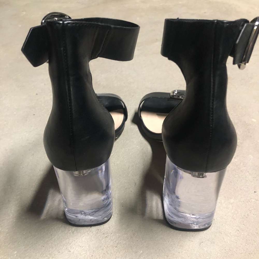 Black ankle strap lucite heel
